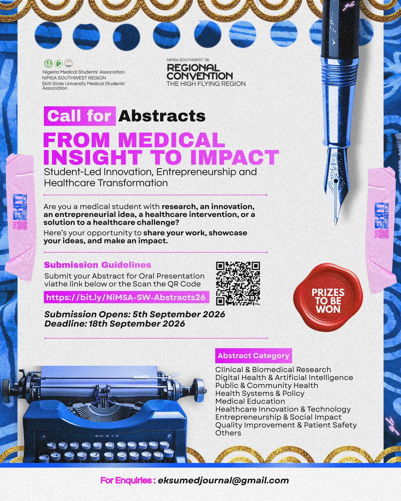 Student-led innovation, entrepreneurship, and healthcare transformation. Submissions close 18 September.